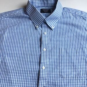Nordstrom  Nice sky blue checkered dress cotton shirt Sz18 made in Vietnam 🇻🇳